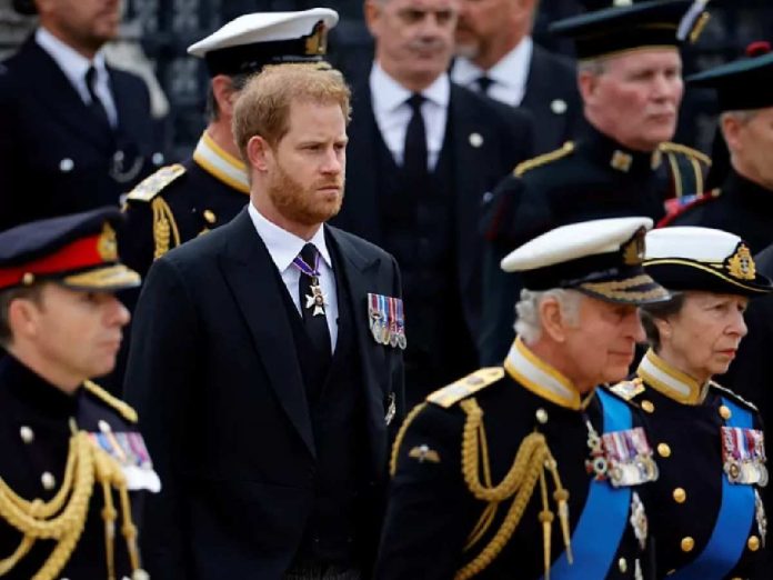 Prince Harry at Queen Elizabeth's funeral (Image: Getty)