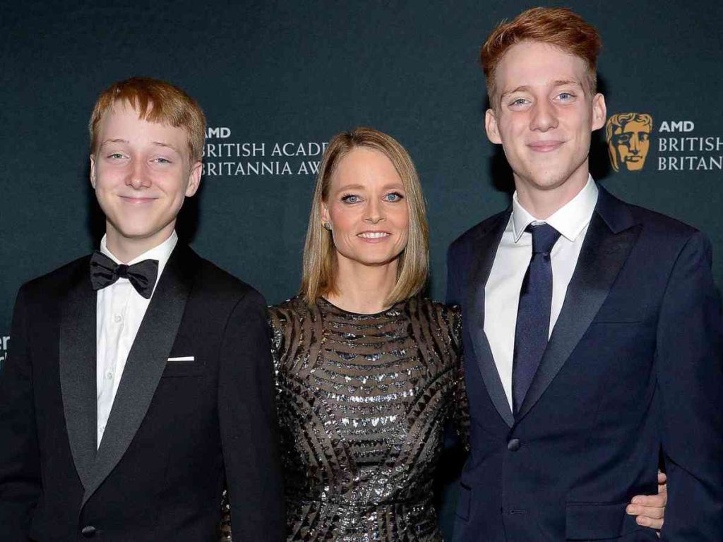 Jodie Foster with her two sons Charles (R) and Christopher (L)