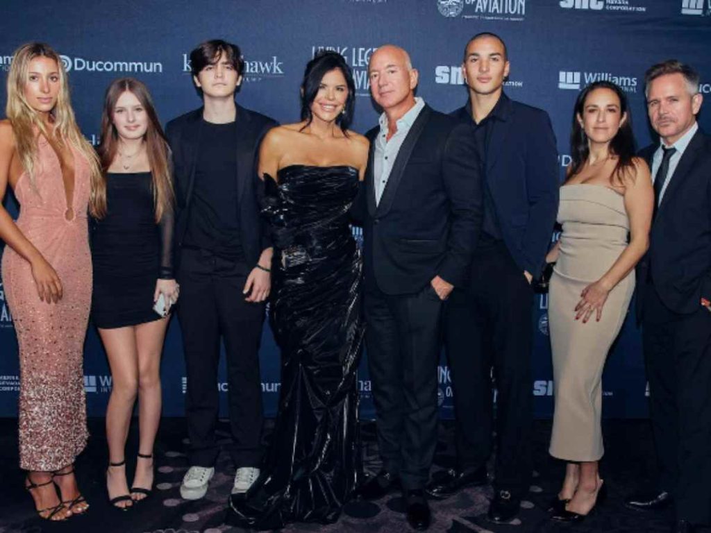 Lauren Sanchez poses with Jeff Bezos and others at the event (Image: Instagram)