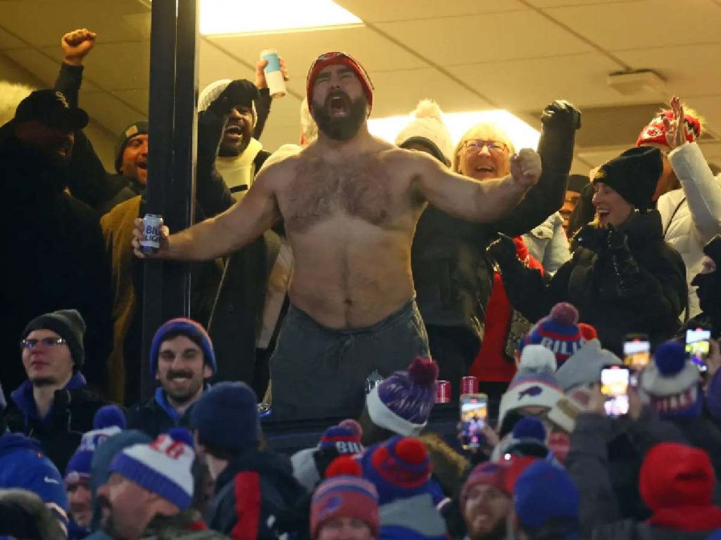 Jason Kelce at the Chiefs vs Bills game (Image: Getty)