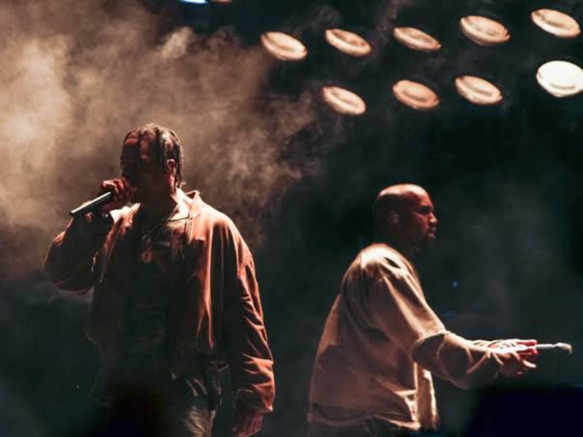 Kanye West and Travis Scott perform together during the 'Circus Maximus' tour