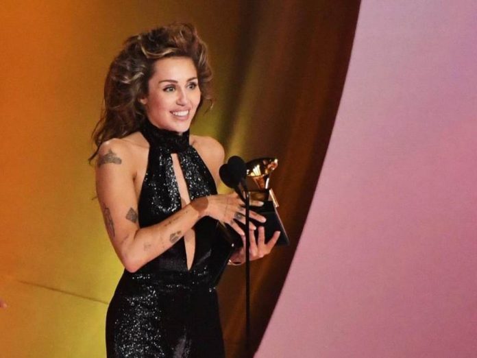Miley Cyrus Accepting her Record of the Year Grammy