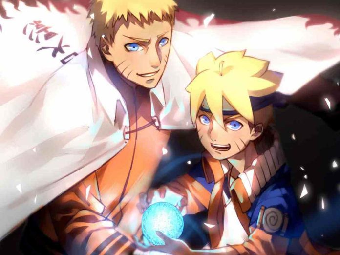 Uzumaki Naruto with his son Boruto