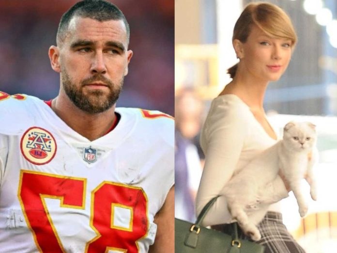 Travis Kelce and Taylor Swift with her cat (Image: Getty)