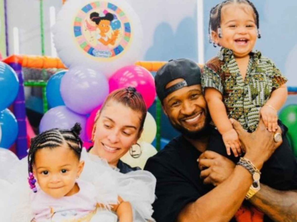 Usher and girlfriend, Jenn Goicoechea with their kids