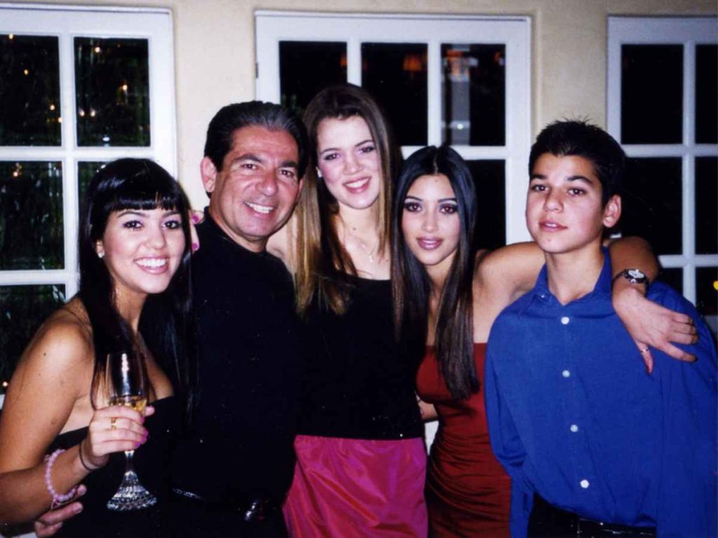 Robert Kardashian with all four of his children- Kourtney, Kim, Khloe and Rob.
