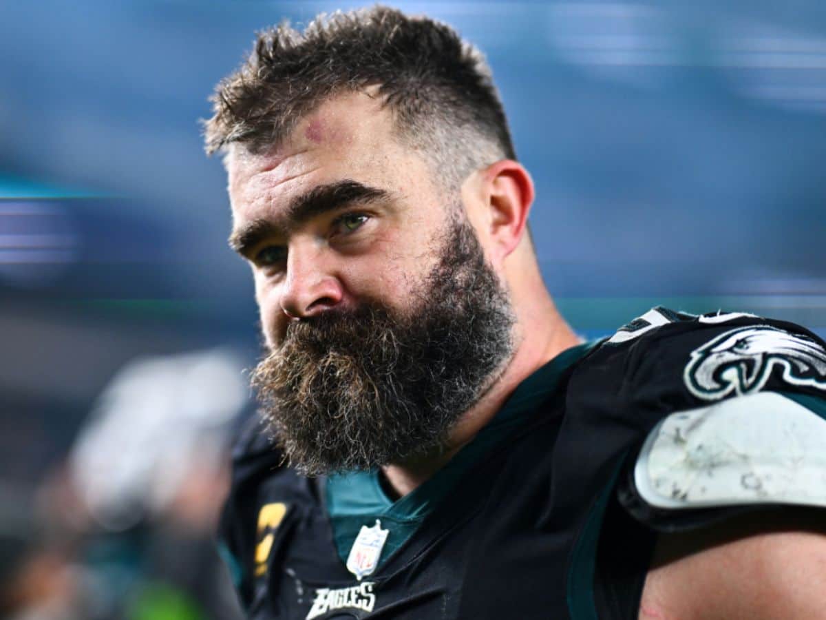 Jason Kelce Cries During NFL Retirement Announcement, Travis Kelce Dons ...