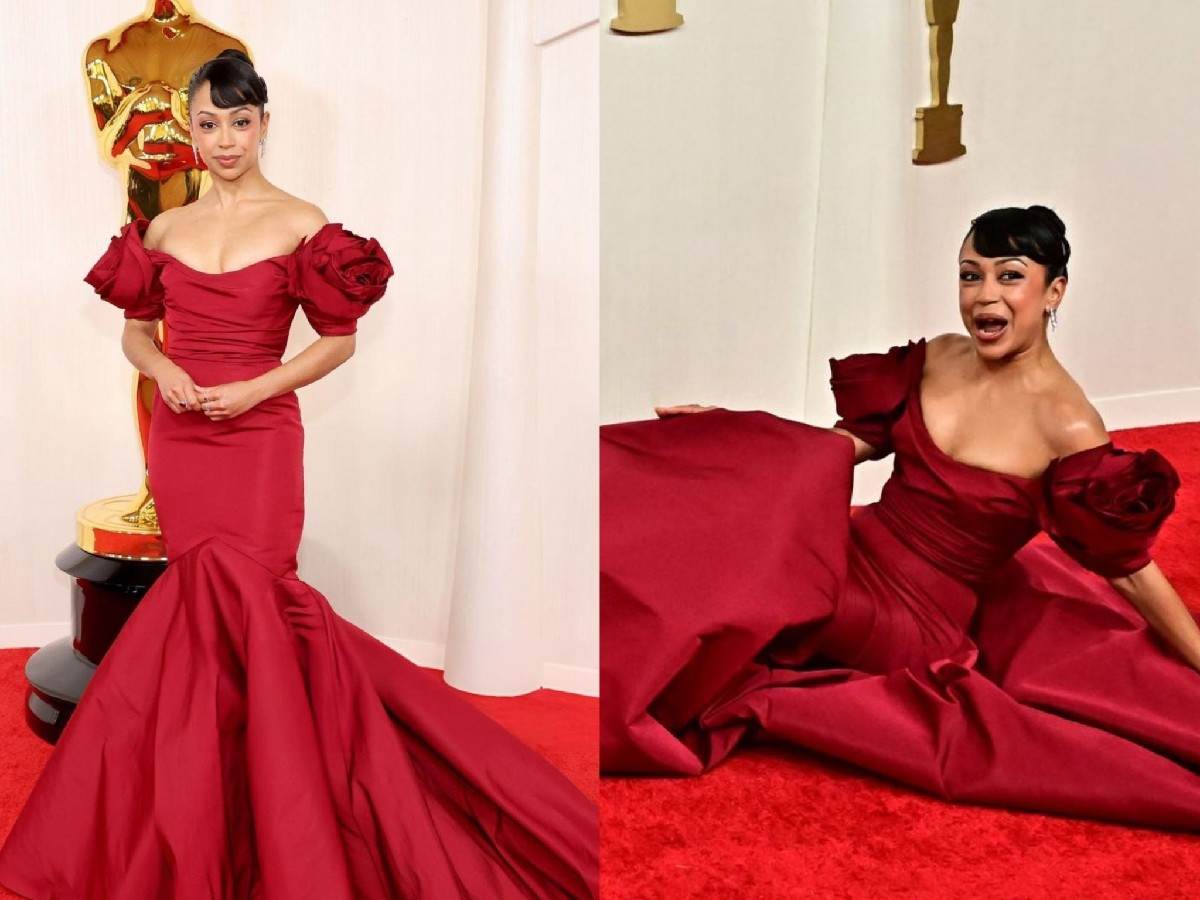 Watch Liza Koshy Falls Hard On Oscars Red Carpet, Handles The(01)