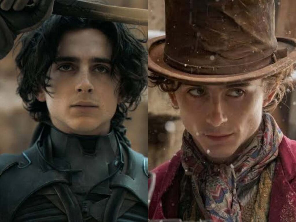 Timothee Chalamet in Dune 2 and Wonka