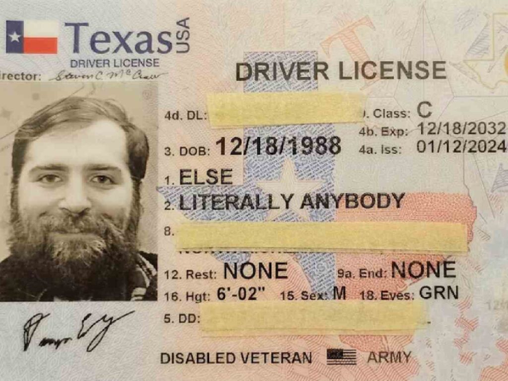 Driving License of "Literally Anybody Else" (Credit: Facebook)