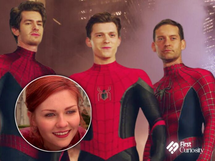 Kirsten Dunst and the three Spidermen