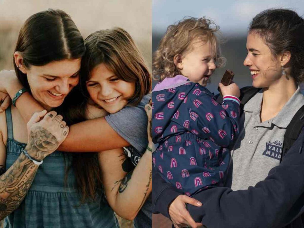 Stephanie Land with her daughter Story and Alex with her daughter Maddy