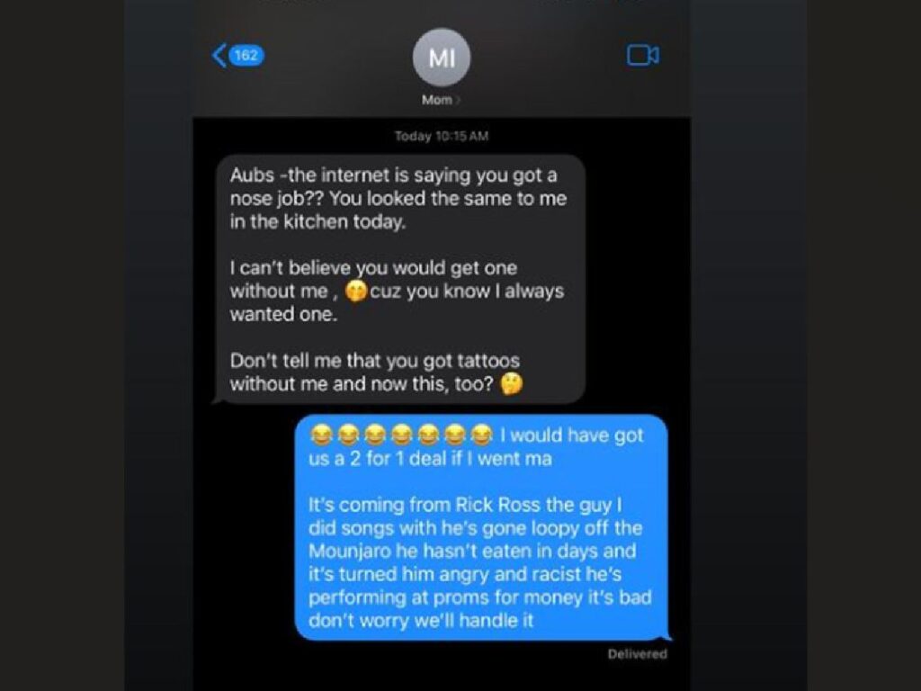 Screenshot of Drake's conversation with his mother (Credit: Instagram) 