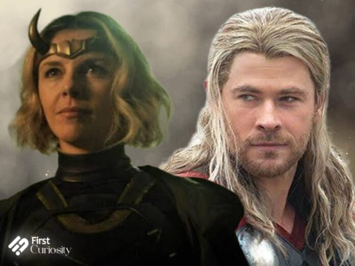 Sophie Di Martino as Sylvie (Left) and Chris Hemsworth as Thor (Right)