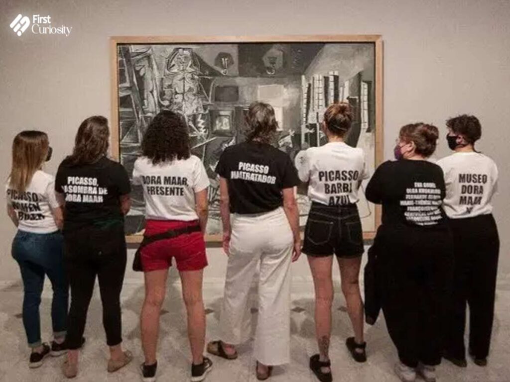 Art students doing a silent protest at the Picasso Museum in Barcelona