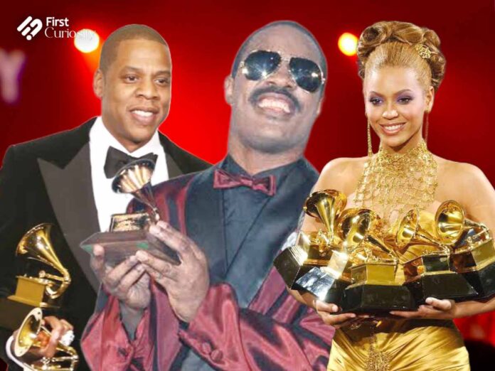 (Left to Right) Jay Z, Stevie Wonder, Beyonce