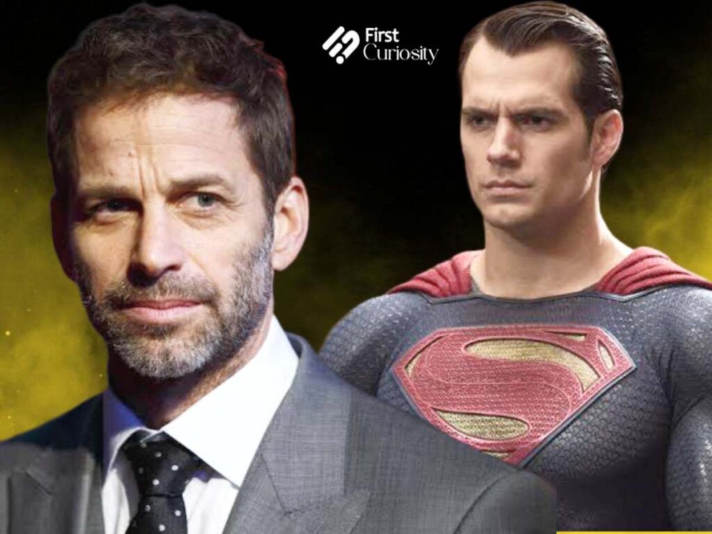 Zack Snyder (L) and Henry Cavill's Superman (R)