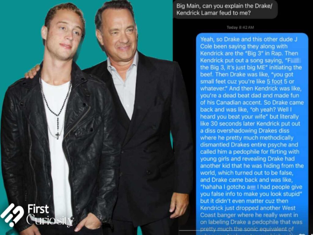 Chet Hanks and Tom Hanks (L) and a screenshot of their chat