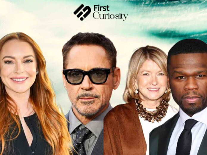 (L to R) Lindsay Lohan, Robert Downey Jr, Martha Stewart, and 50 Cent