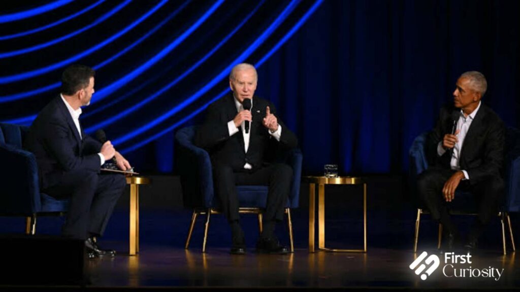 Jimmy Kimmel, Joe Biden and Barack Obama at the event