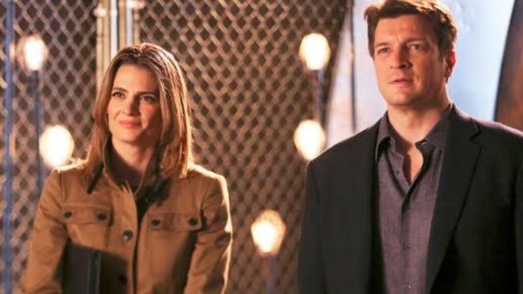 Stana Katic and Nathan Fillion as Kate Beckett and Richard Castle