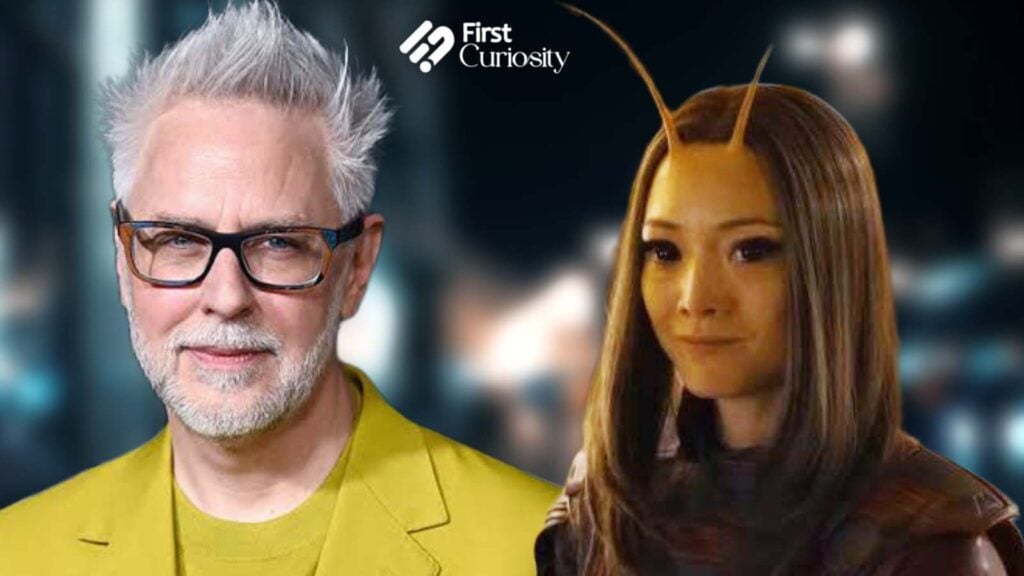 James Gunn and Pom Klementieff as Mantis in Guardians of the Galaxy