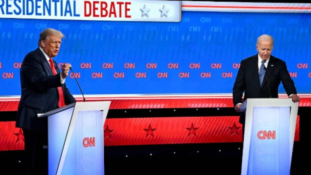 Donald Trump and Joe Biden at the Presidential debate (Credit: AFP)