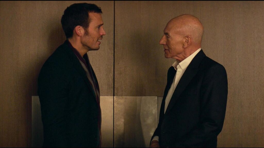 Patrick Stewart and Sam Claflin in Charlies Angels (2019)