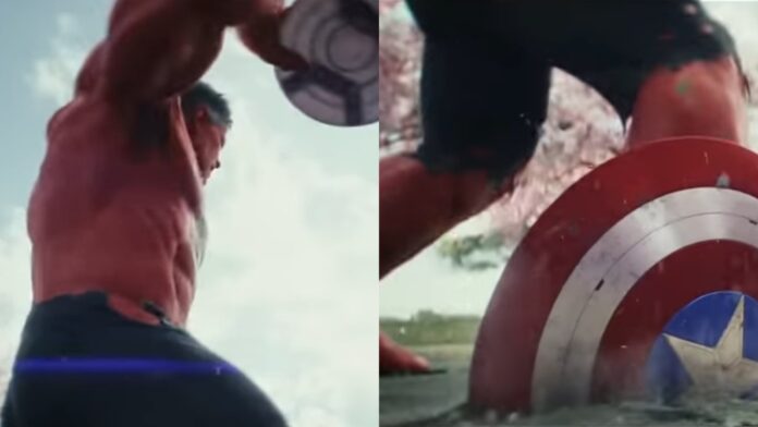 The Red Hulk throwing Captain America's shield in the new teaser