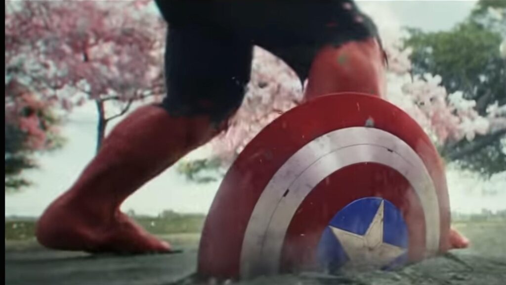 The Red Hulk throwing Captain America's shield in the new teaser