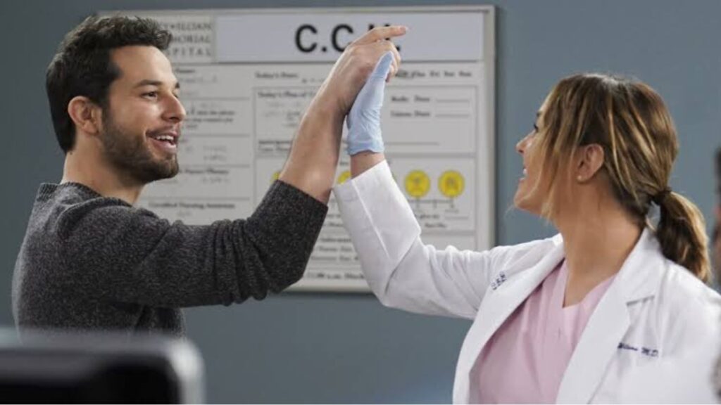 Skylar Astin and Camila Luddington in 'Grey's Anatomy' (Image: ABC)