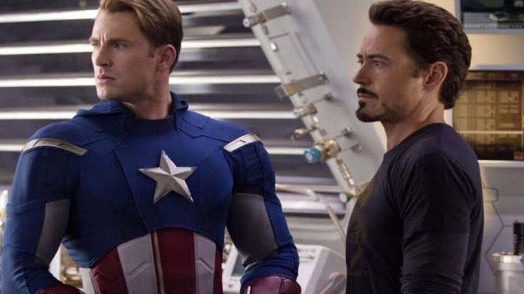 (L) Chris Evans as Captain America and (R) Robert Downey Jr. as Iron Man (Image: Marvel)