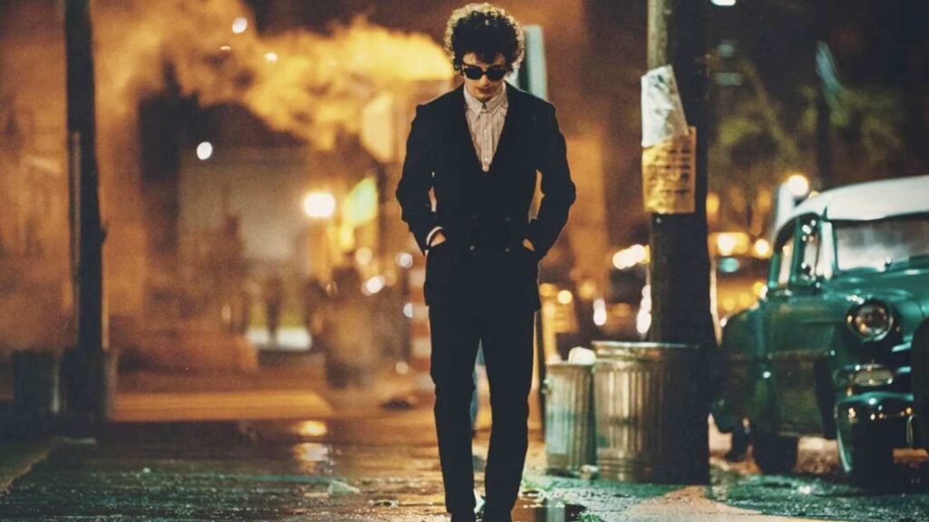 Timothée Chalamet as Bob Dylan in 'A Complete Unknown' (Image: Searchlight Pictures)