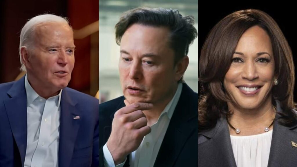 (L to R) Joe Biden, Elon Musk, and Kamala Harris (Image: Complex, TED, Forbes)