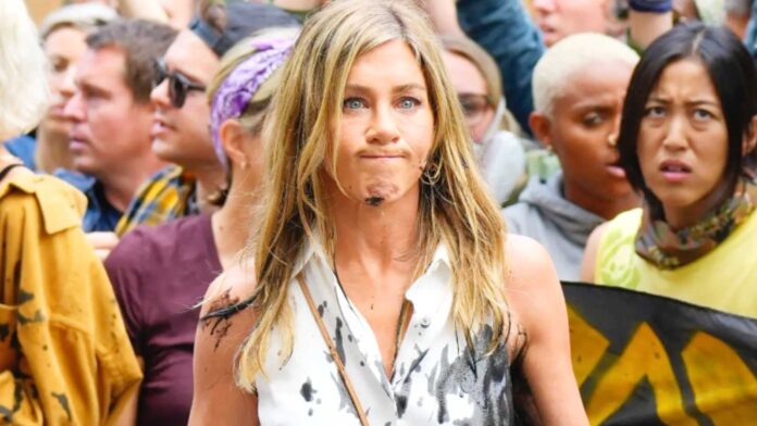 Jennifer Aniston on the sets of 'The Morning Show' (Image: GC Images)