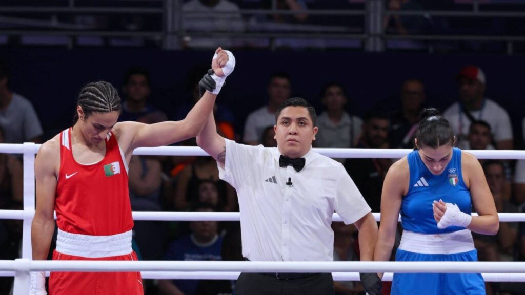 Imane Khelif and-Angela Carini at the 2024 Olympics Boxing Match (Image- The Telegraph)