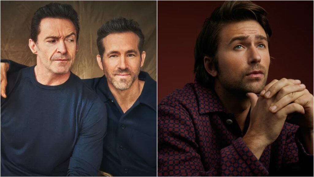 (L) Hugh Jackman with Ryan Reynolds, (R) Brandon Sklenar (Image: People, Paramount)