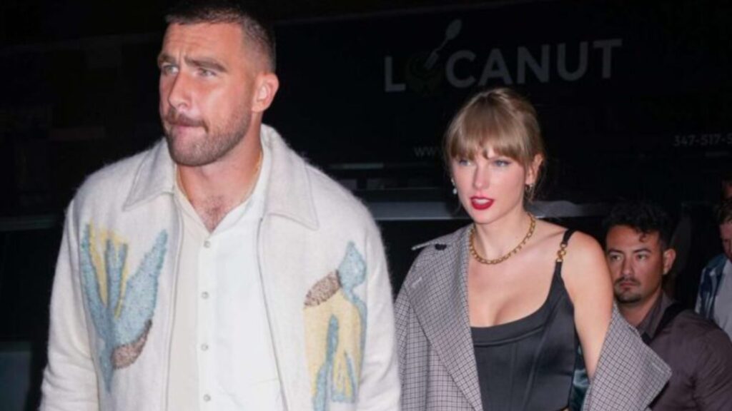 Travis Kelce and Taylor Swift (Image: X @blessedswiftie)