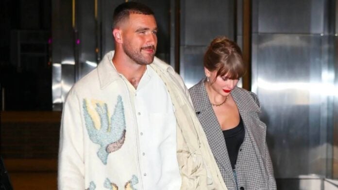 Travis Kelce and Taylor Swift (Image: X @blessedswiftie)