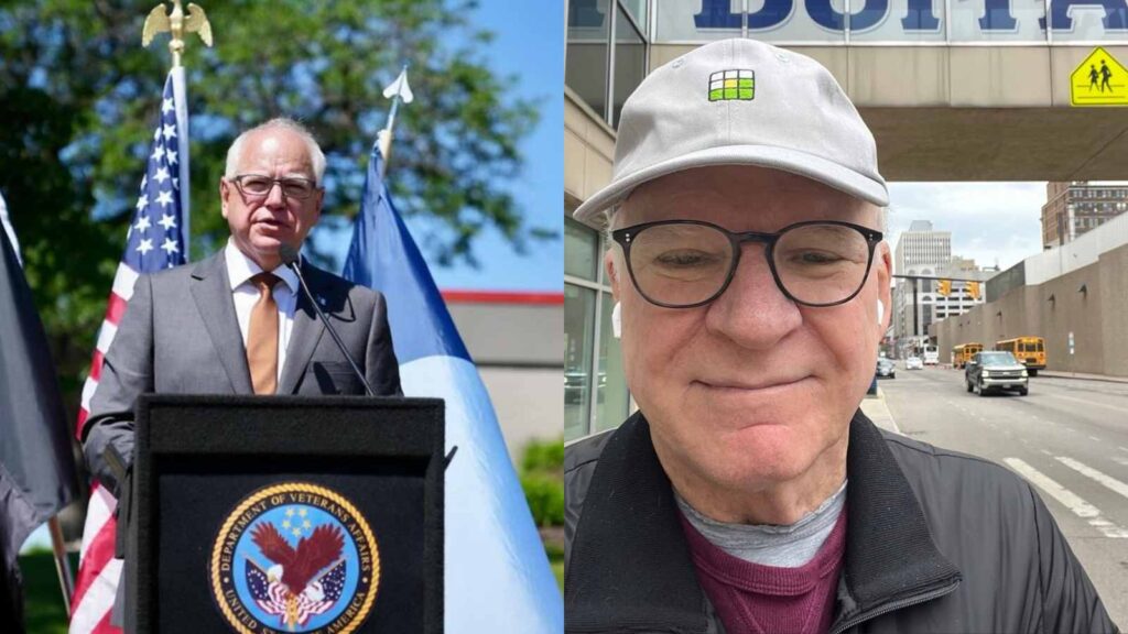 Tim Walz and Steve Martin (Image: Instagram @mngovernor @stevemartinreally)