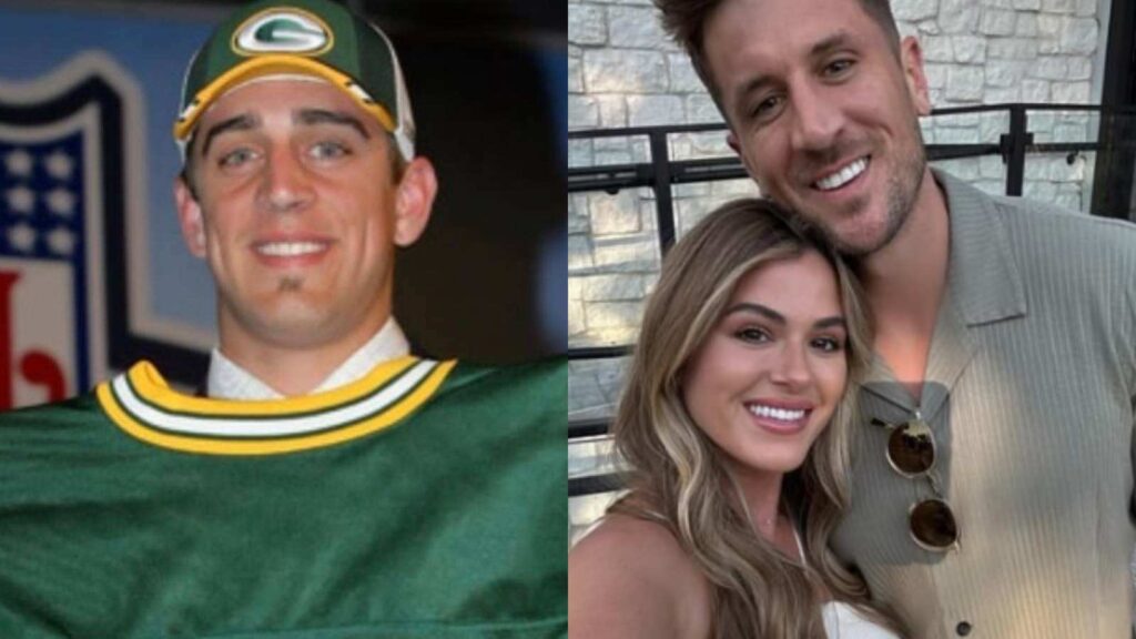 (L) Aaron Rodgers and (R) Jordan Rodger with his wife (Image: instagram @aaronrodgers12, @jrodgers11)