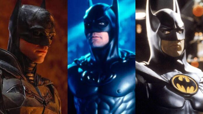 (L to R) Rober Pattinson, George Clooney, and Michael Keaton as Batman (Image: Warner Bros)