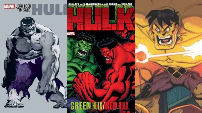 (L to R) Gray Hulk, Green and Red Hulk, Yellow Hulk (Image: Marvel)