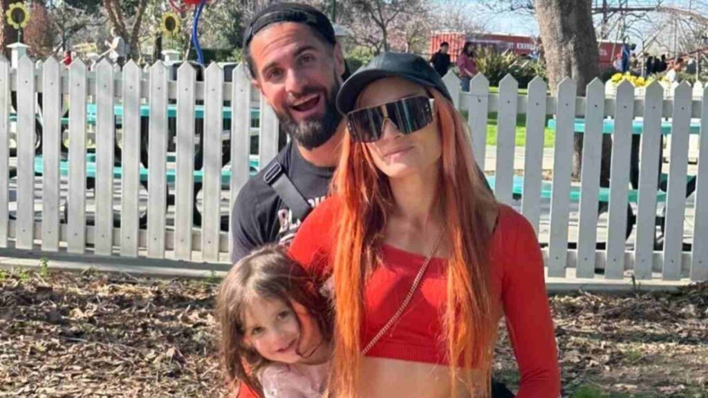 Seth Rollins with his wife Becky Lynch and daughter (Image: instagram @wwerollins)