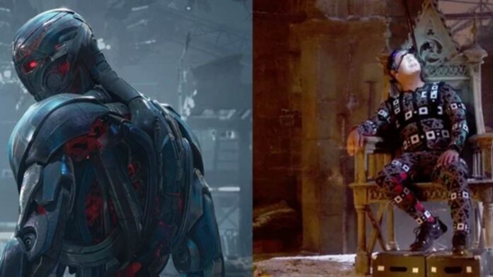 Ultron (L) and James Spader BTS for Age of Ultron (R) (Image: Marvel Studios)