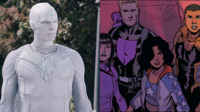 White Vision (L) and The West Coast Avengers (R) (Image: Marvel Studios/Marvel Comics)