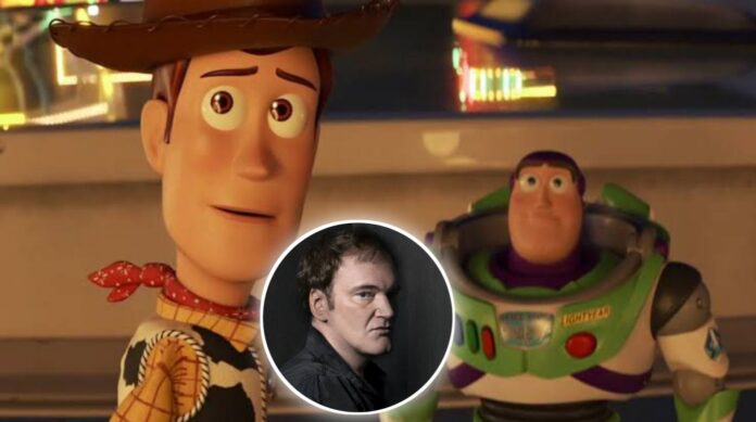 Quentin Tarantino with 'Toy Story' poster (Image: Vulture, Disney)