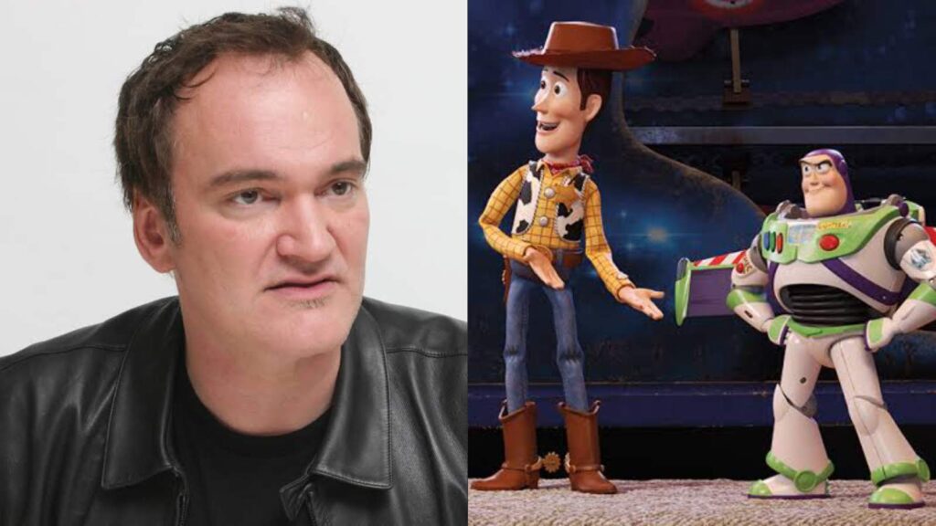 Quentin Tarantino and Toy Story poster (Image:  Golden Globes / Disney)