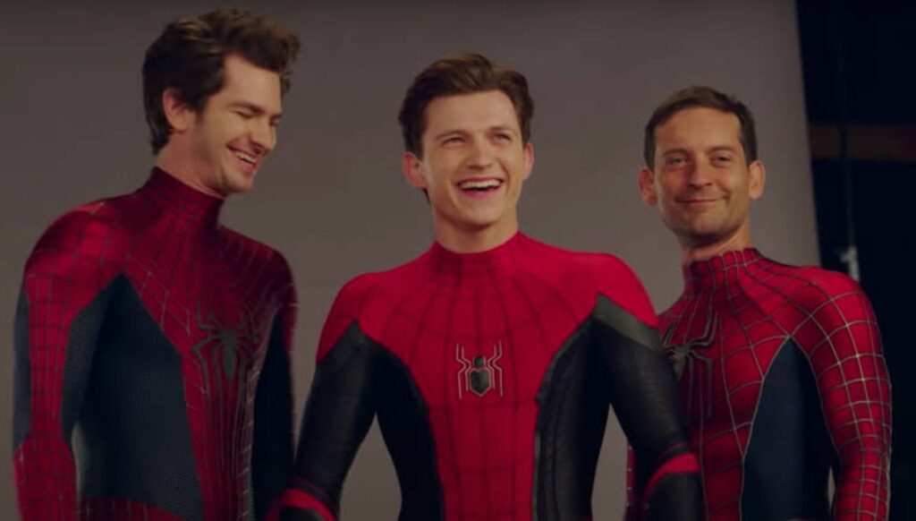 (L to R) Andrew Garfield, Tom Holland, and Tobey Maguire as Spider-Man (Image: Marvel) 