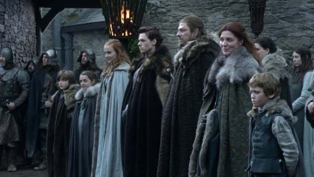 Bran, Arya, Sansa, Robb, Ned, Caitlyn, and Rickon Stark (Image HBO Max)